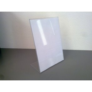 Skr� L-skilt i klar akryl, A4-A6 lodret