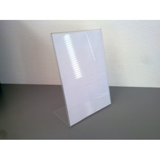 Skr� L-skilt i klar akryl, A4-A6 lodret