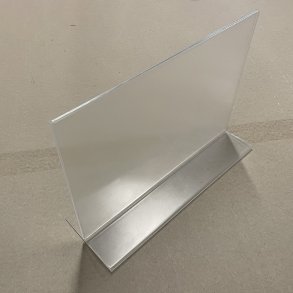 Lige T-skilt i klar akryl, A4 vandret